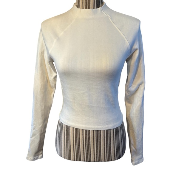 Zara Tops - Zara Top Large White Long-Sleeve Mock Neck Slim Fit Org Cotton Stretch Skimming